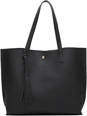 Women's Black Soft Faux Leather Tassel Style Handbag Tote Shoulder Bag